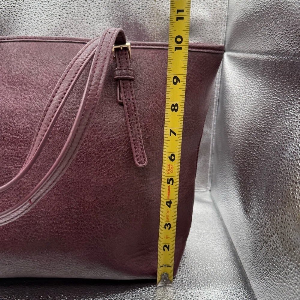 Urban Expressions Work Tote with Wristlet Pebble Vegan Leather Footed Burgundy - Picture 11 of 12